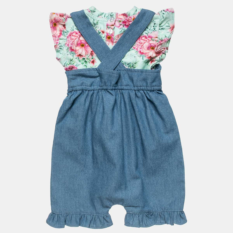 Denim dungaree with floral top image number null