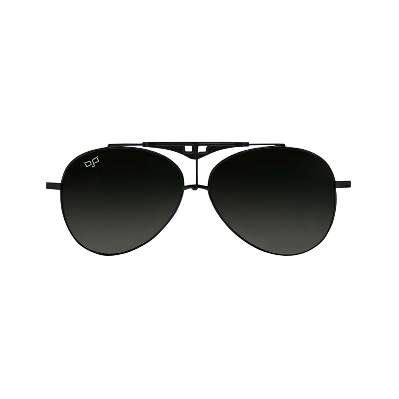 OJO man sunglasses aviators matte black frame and temples and gray gradient lenses rx image number null