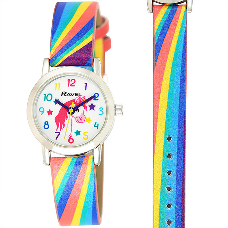 Ravel-kid's leather  watch-rainbow and unicorn, , medium image number null