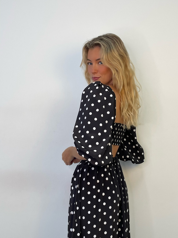 Sandy co-ords top and skirt polka dot black image number null