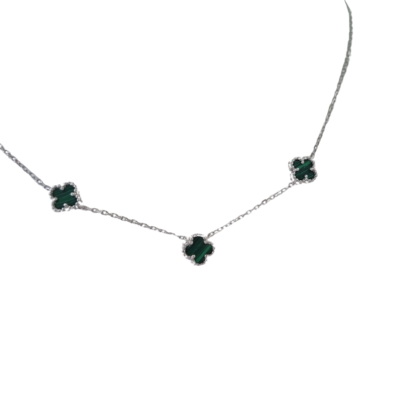 Silver four leaf clover necklace - Green image number null