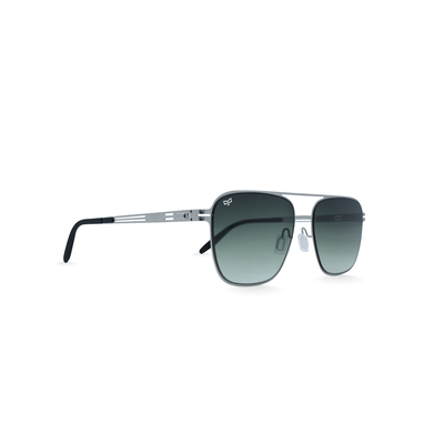 OJO sunglasses stainless steel square silver frame and temples screw less gradient green lenses