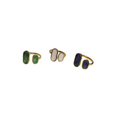 Stainless steel gold ring with blue, green or white details