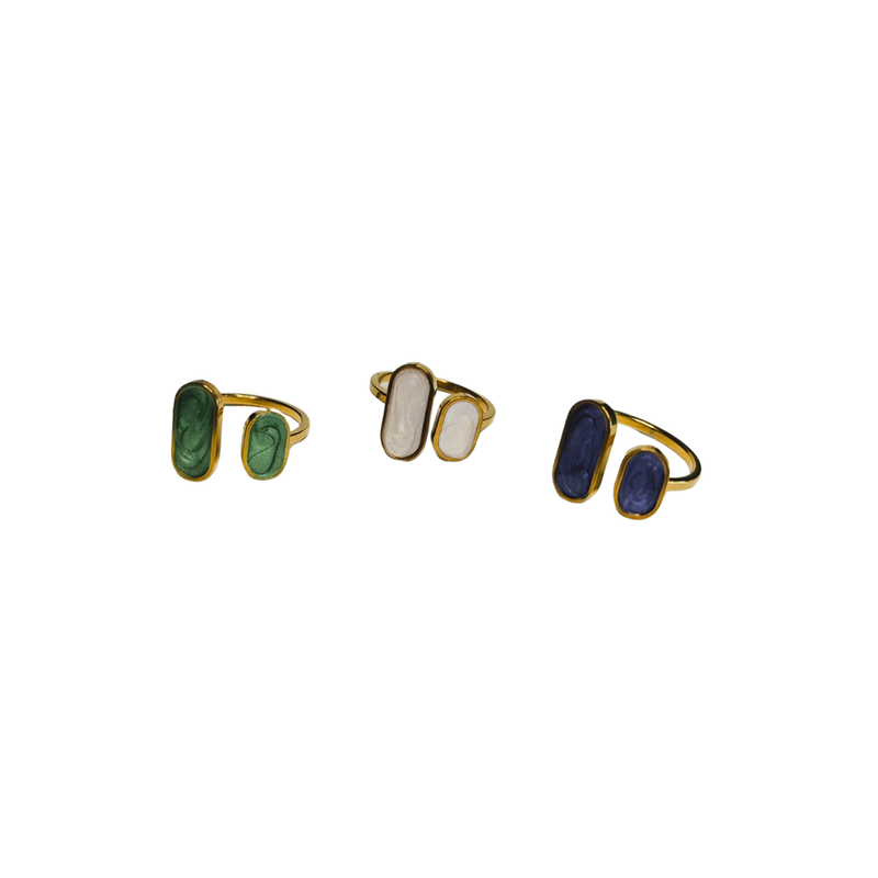 Stainless steel gold ring with blue, green or white details image number null