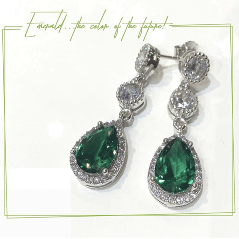 Emerald white zircon earrings, , medium image number null