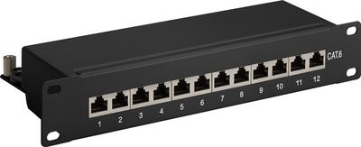 Cat 6 10 inch 25.4 cm patch panel, 12 port