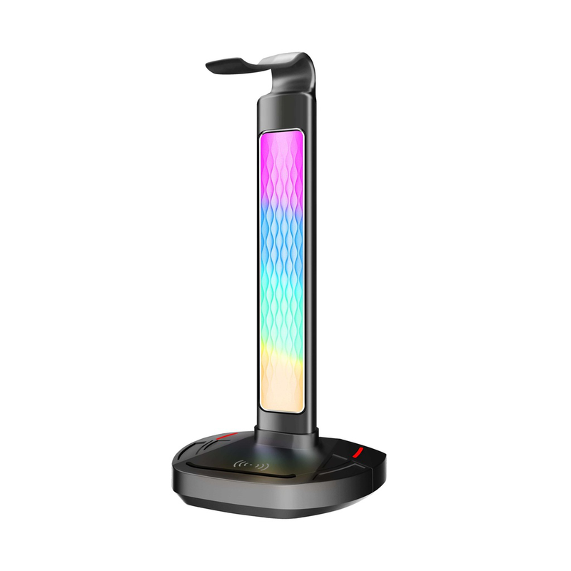 Porodo gaming rgb headphone stand, wireless charging & USB-c hub with screen lamp 5w, , medium image number null