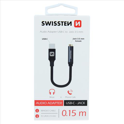 Swissten  USB-c to jack 0.15m  black