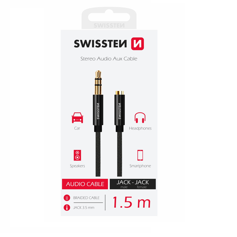 Swissten  audio 3.5mm jack male to jack female  1.5m black, , medium image number null