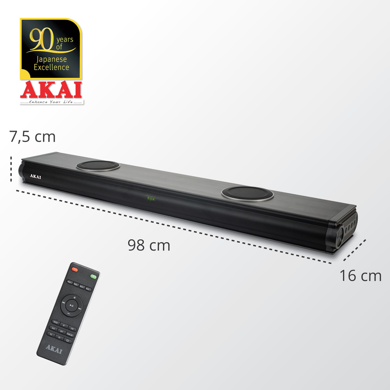 "akai asb-29  soundbar with bluetooth, USB, aux-in, optical and fm – 100 w rms", , medium image number null