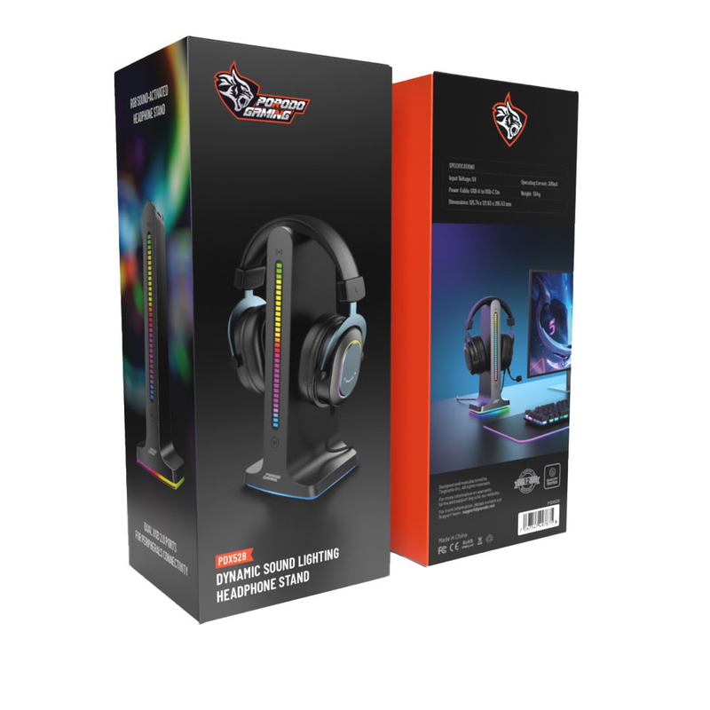 Porodo gaming rgb dynamic sound lighting headphone stand with cable storage, , medium image number null