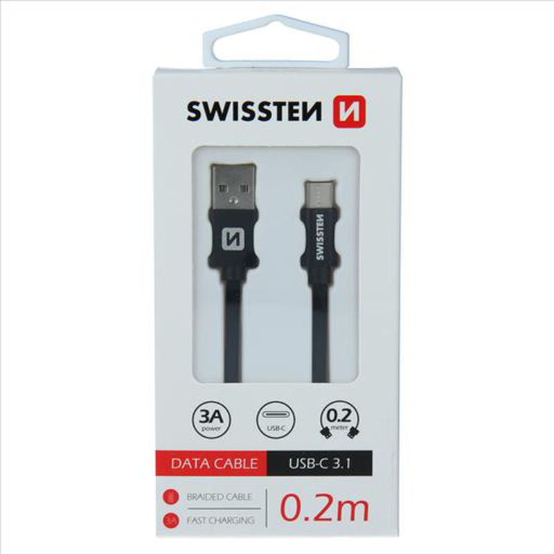 Swissten braided USB Type-C 0.2m 3a blk, , medium image number null