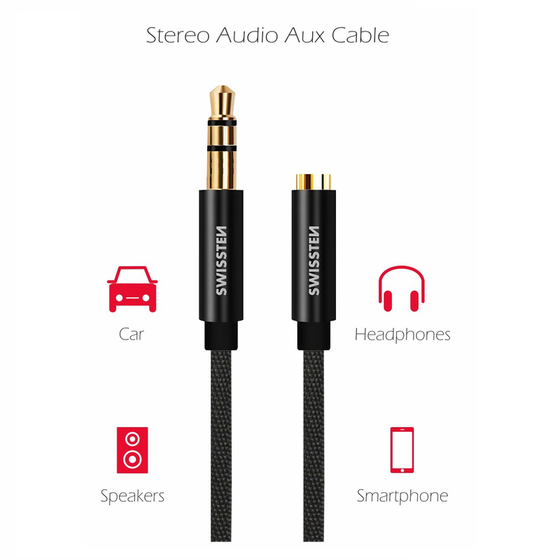 Swissten  audio 3.5mm jack male to jack female  1.5m black, , medium image number null