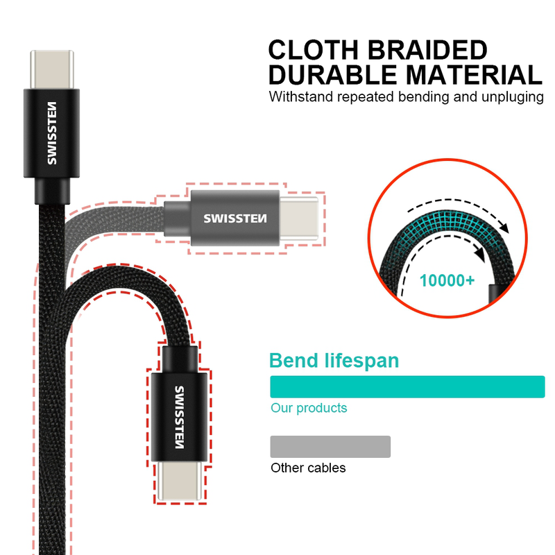 Swissten braided USB Type-C 0.2m 3a blk, , medium image number null