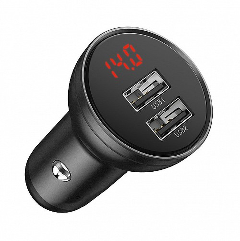 Baseus digital display dual USB 24w car charger black, , medium image number null