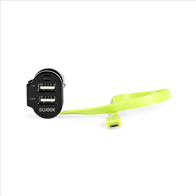 Car charger 3-outputs 6 a 2x USB / micro USB black/green