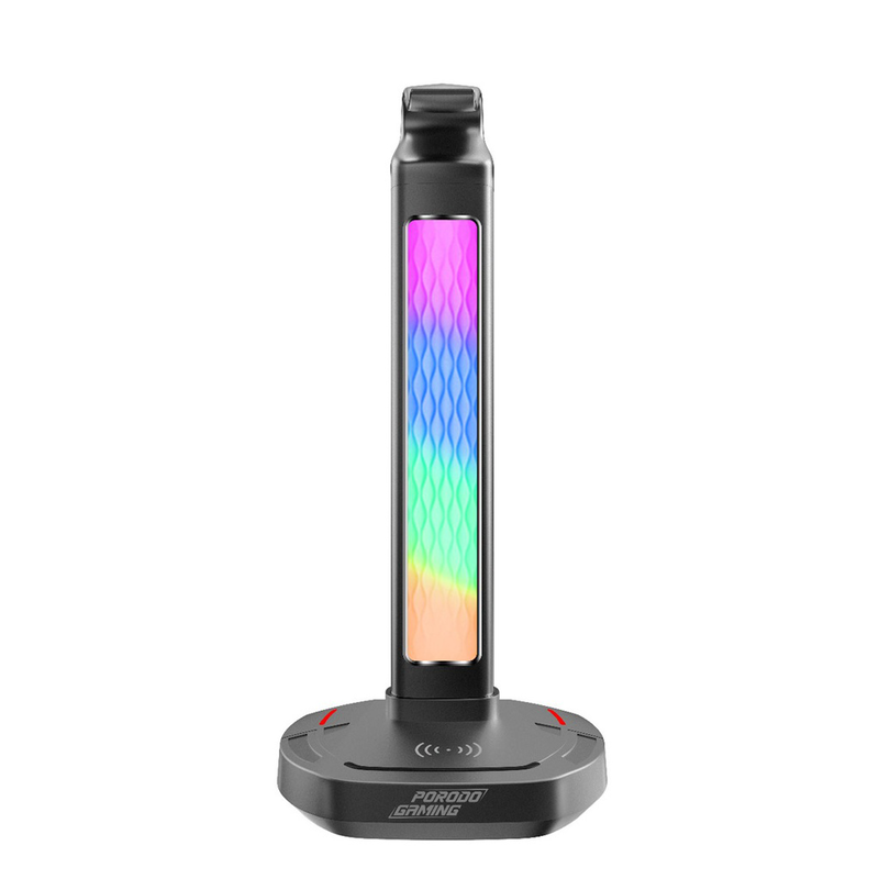 Porodo gaming rgb headphone stand, wireless charging & USB-c hub with screen lamp 5w, , medium image number null