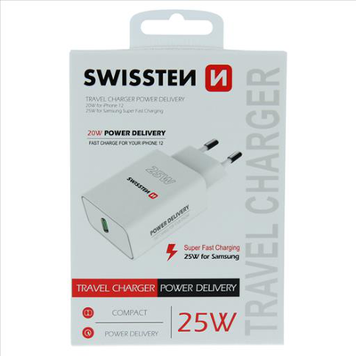 Swissten charger type c 20 / 25w for iPhone and samsung white