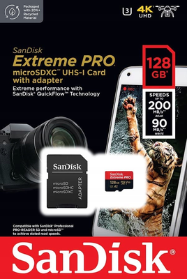 Sandisk extreme pro micro sdxc 128GB 200mb/s + adapter