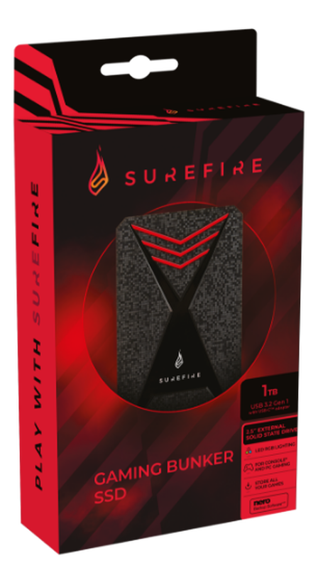 Verbatim surefire ssd external USB 3.0 1TB gx3 gaming 3.2 1gen bk/redline, , medium image number null