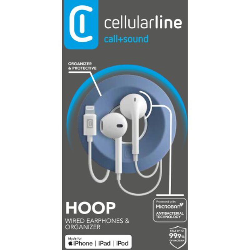 Cellularline hoop lightining wired earphones and organizer white, , medium image number null