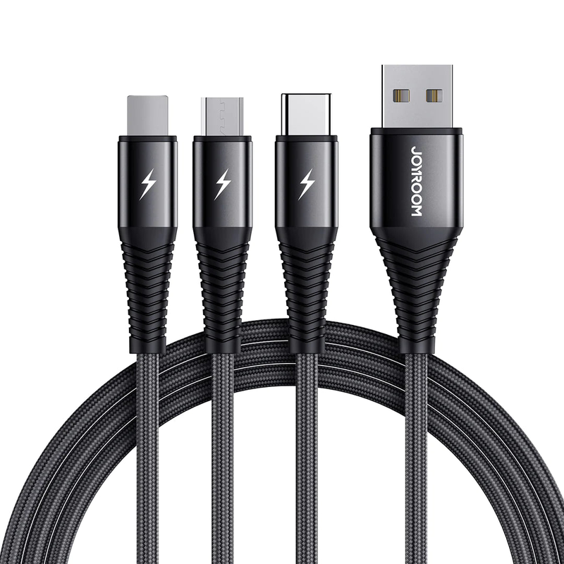 Joyroom s-1230g4 3-in-1 charging cable-lightning+typec+micro/1.2m-black, , medium image number null