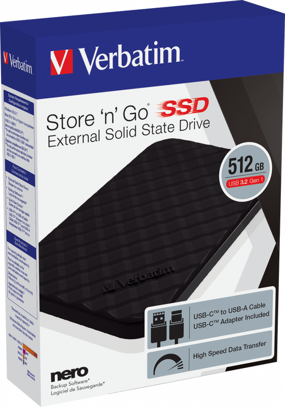 Verbatim ssd external USB 3.2 Gen1 512GB USB-c type 6,35cm (2,5'')high sp, , medium image number null