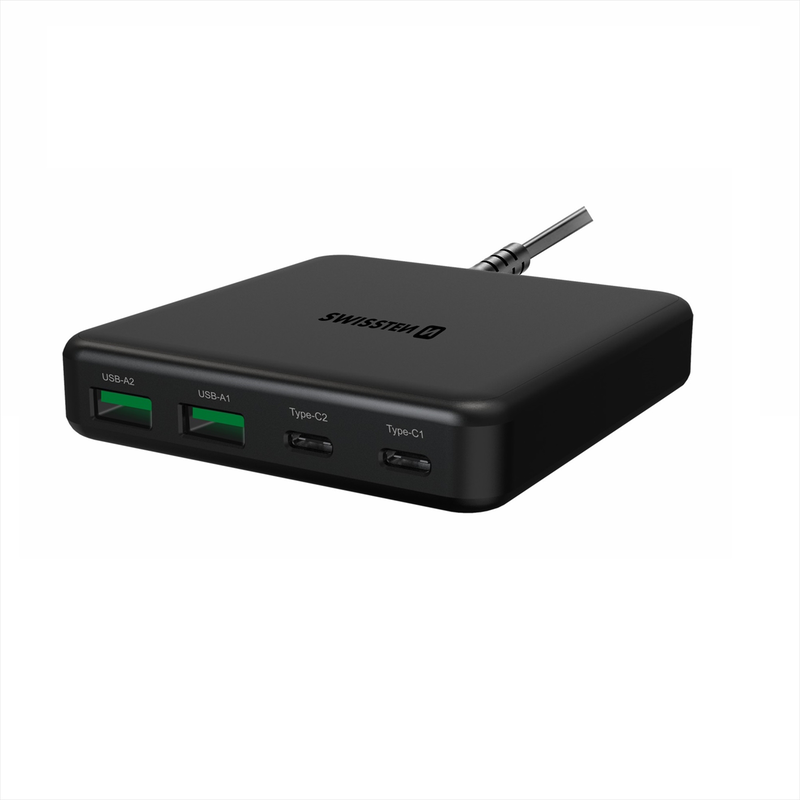 Swissten desktop gan travel charger 2x USB-c + 2xUSB 65w power delivery black, , medium image number null