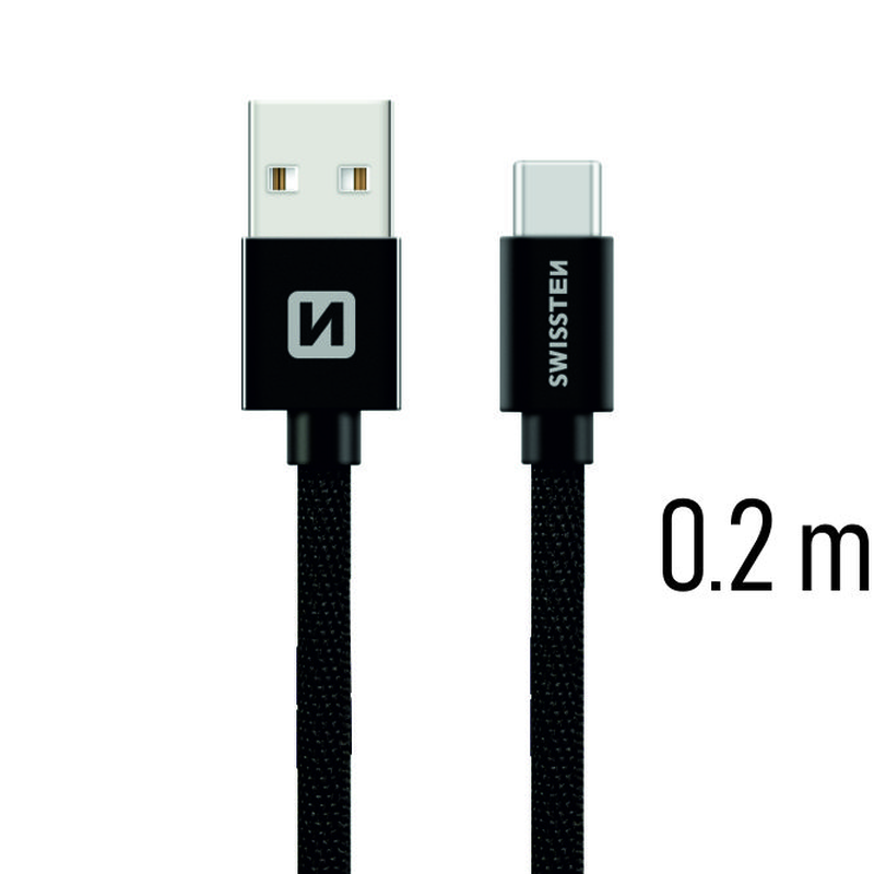 Swissten braided USB Type-C 0.2m 3a blk, , medium image number null