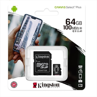 Kingston 64GB canvas select plus class 10 100mb/s micro sd