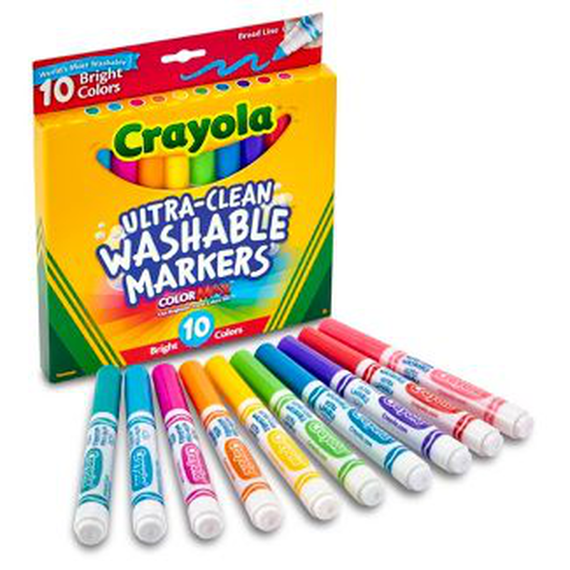 Crayola ultra-clean color max broad line washable markers-bright colors pack of 10, , medium image number null