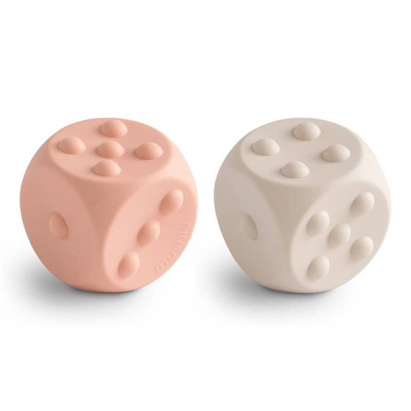 Mushie dice press toy blush/shifting sands 2s, , medium image number null