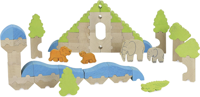 Jeujura wooden construction blocks savanna set, , medium image number null