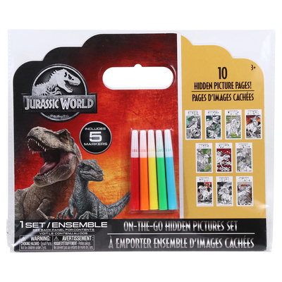 On the go hidden pictures jurassic world: discover & color - 10 images with mini coloring markers